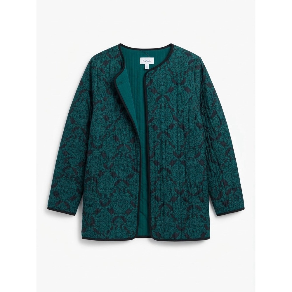 Catherine's 1X Jacket Quilted Plus Green Black Office Work Church Slimming Open